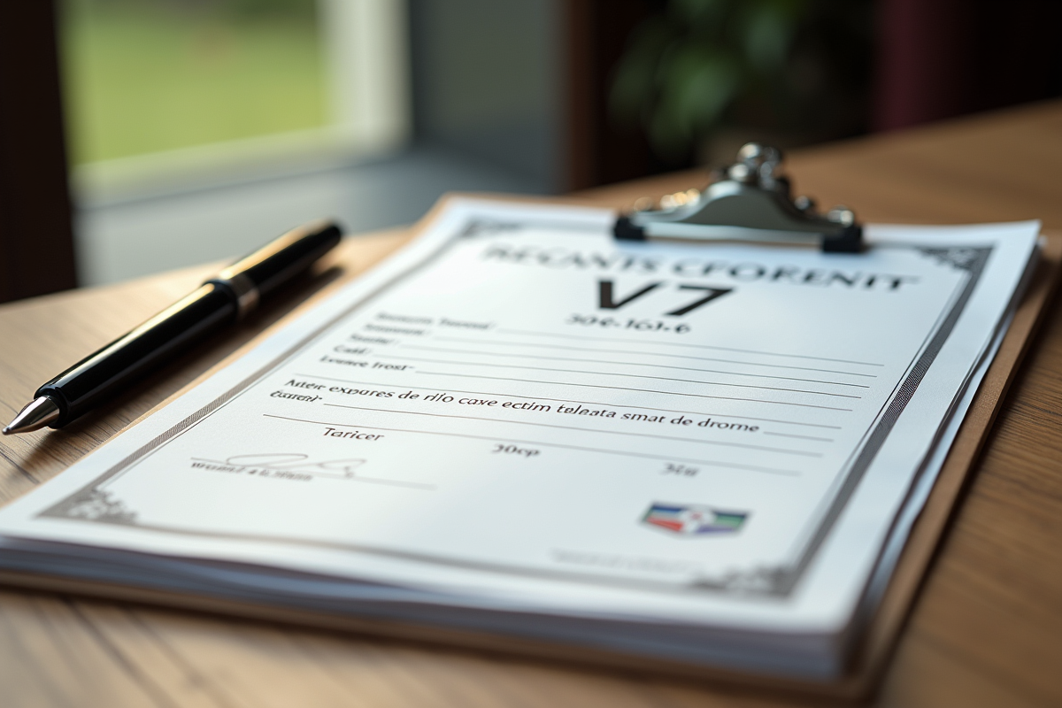 Certificat de carte grise V7 avec stylo sur bureau en bois