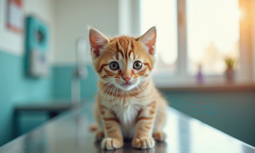 Chaton curieux dans une clinique vétérinaire lumineuse