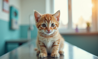 Chaton curieux dans une clinique vétérinaire lumineuse