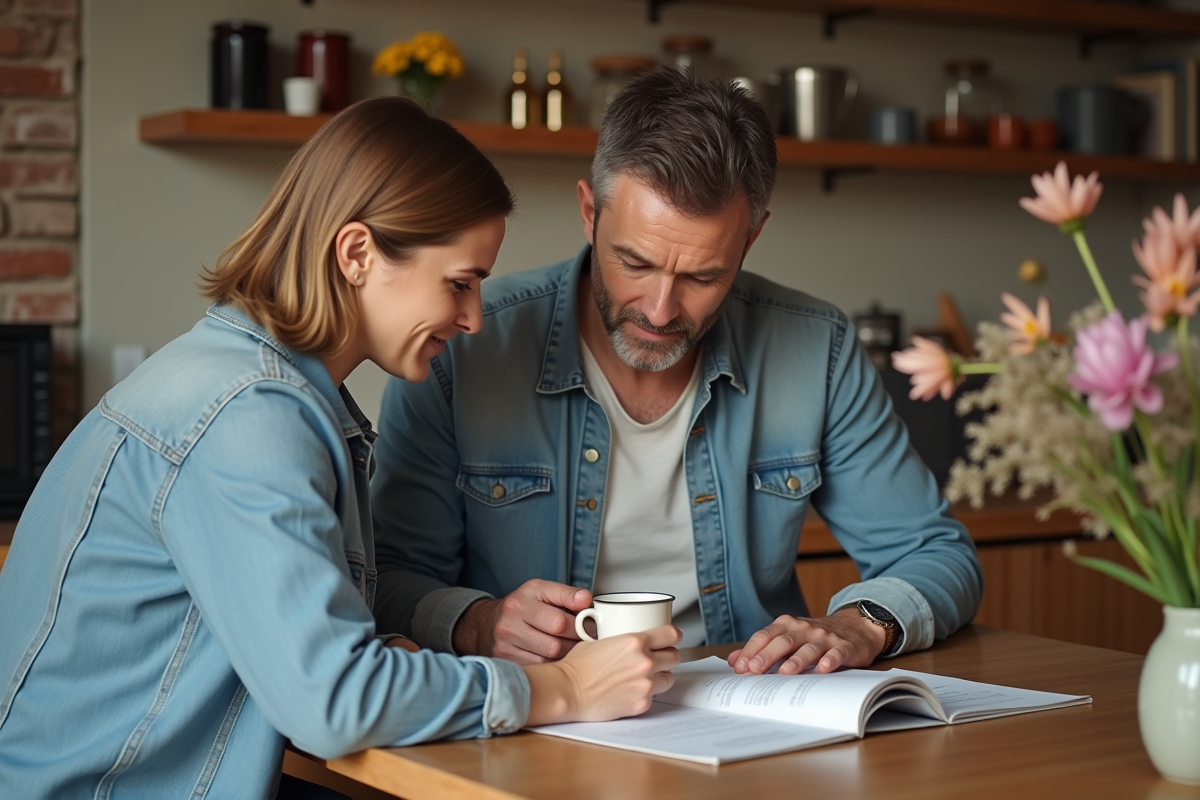 Couple discutant de documents d