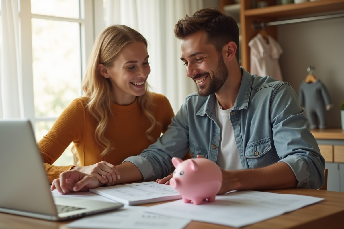 Jeune couple à la cuisine vérifiant leurs finances