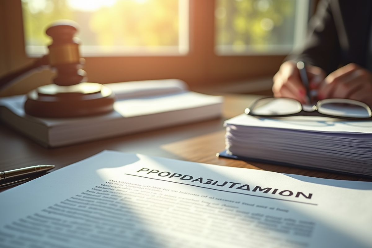 Dossiers officiels sur un bureau de lawyer avec documents et lunettes