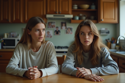 Femme et adolescente dans une cuisine modeste en tension