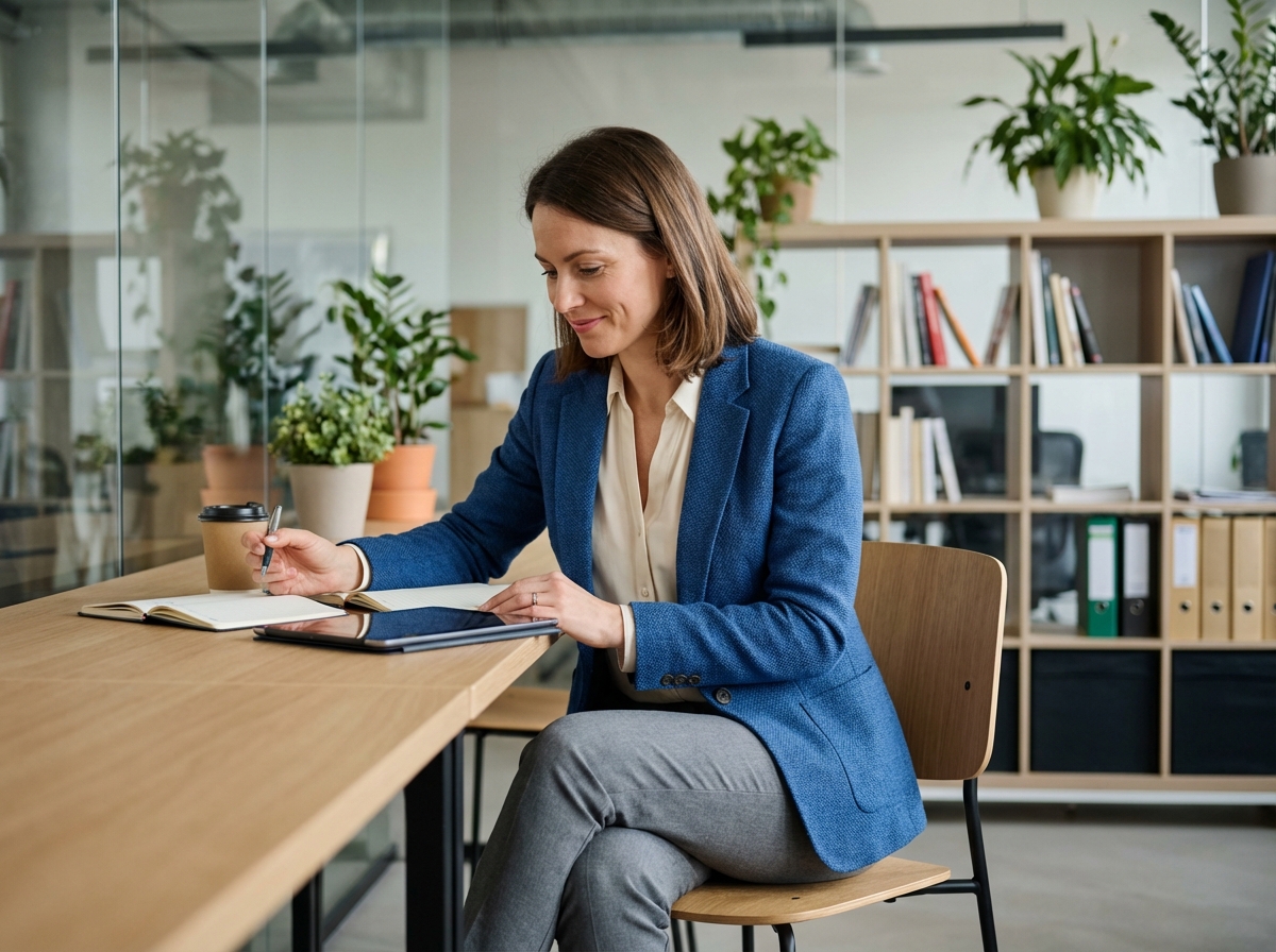 Femme d'affaires concentrée dans un bureau moderne
