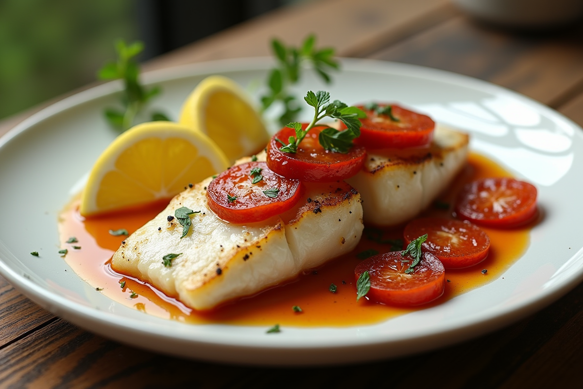 Filet de cod garni de chorizo et herbes fraîches