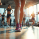 Groupe de femmes sportives dans une salle lumineuse avec chaussures de sport colorées