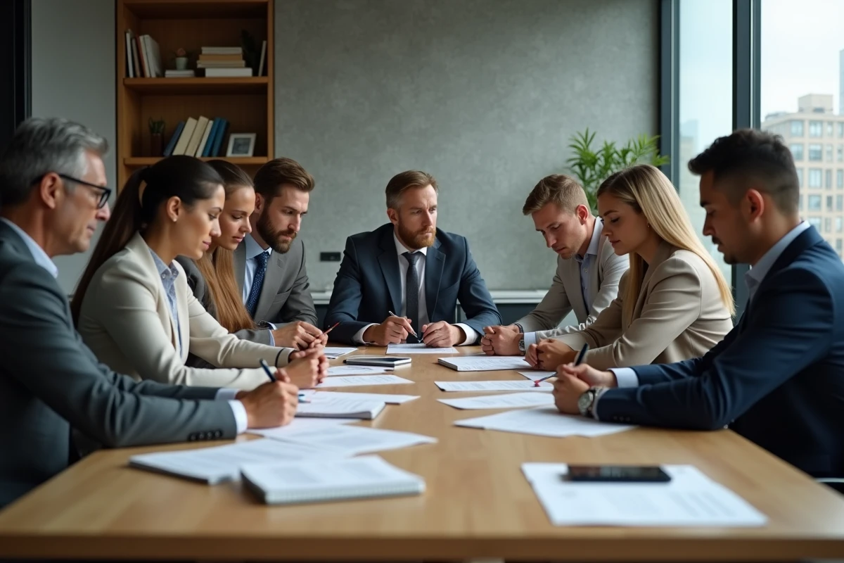 Groupe de professionnels en réunion dans un bureau moderne