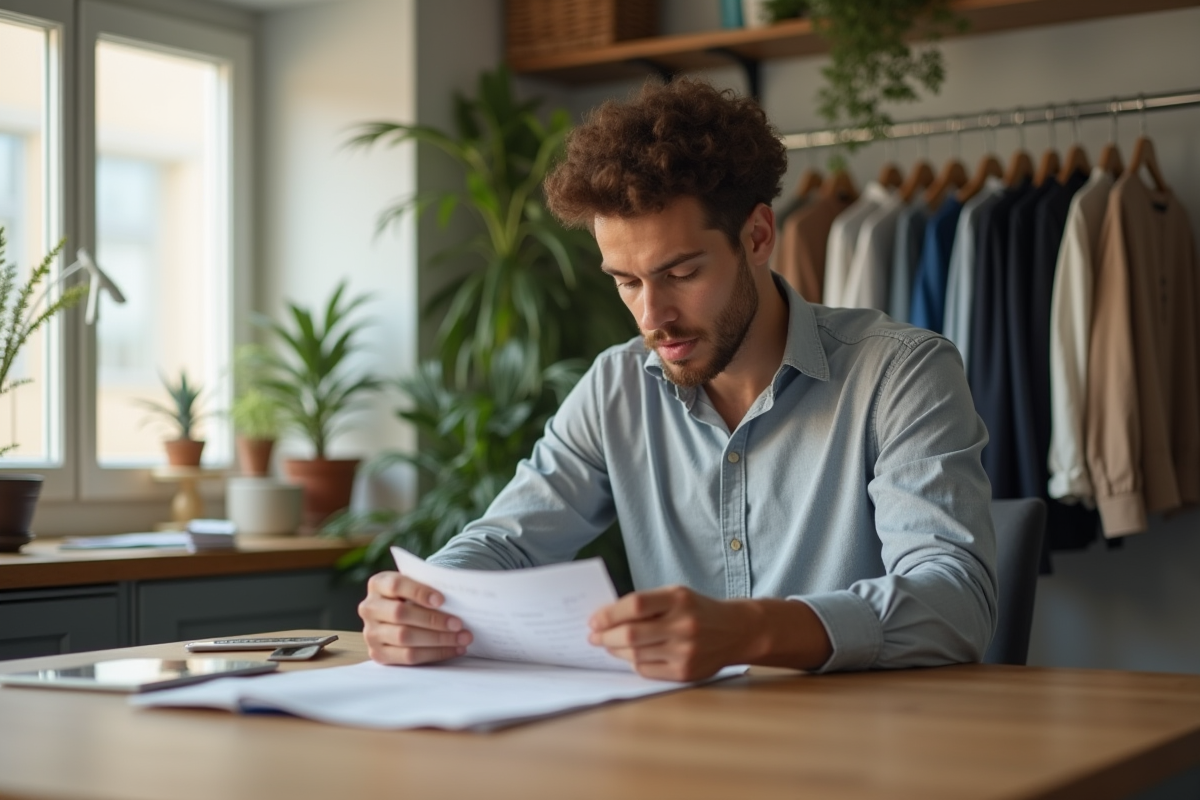 Homme calculant ses dépenses dans une cuisine lumineuse