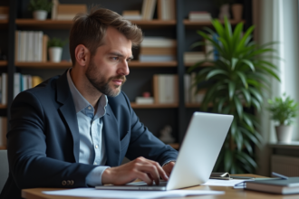 Homme d'âge moyen en blazer regardant des graphiques financiers
