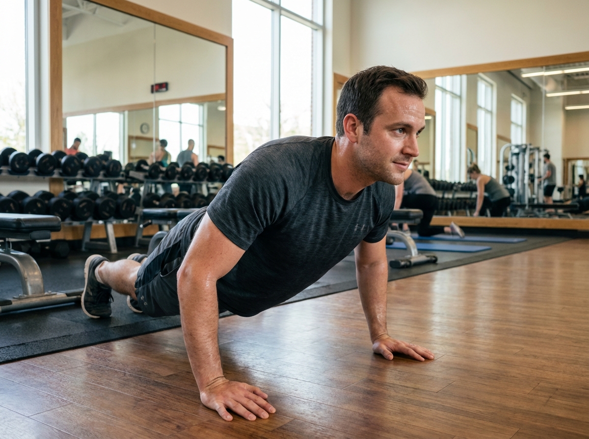 Homme faisant des pompes dans une salle de sport