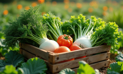 Jardin coloré avec légumes frais dont daikon et dandelion