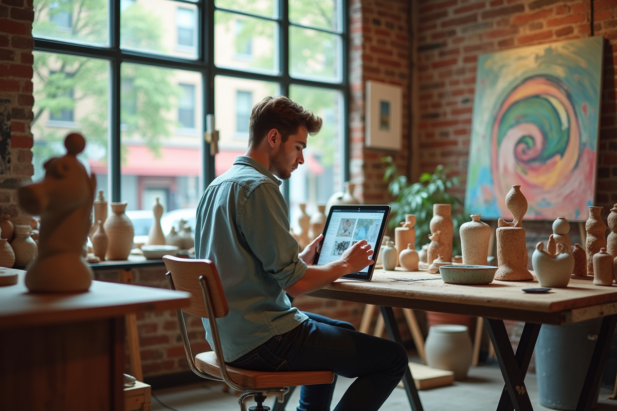 Jeune homme créatif dans un atelier d