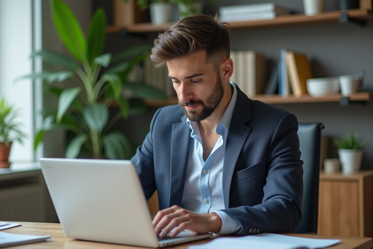 Jeune entrepreneur en bureau moderne et organisé