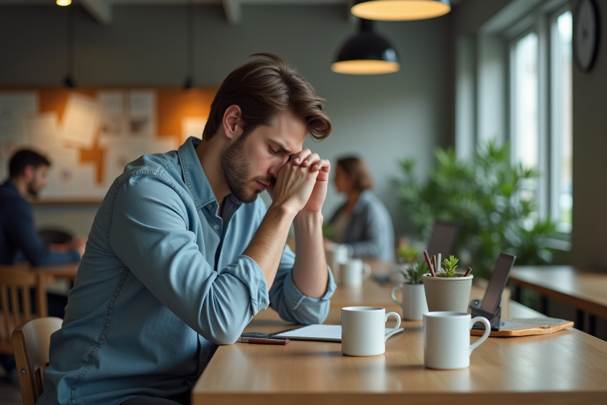 Jeune homme fatigué dans la cuisine