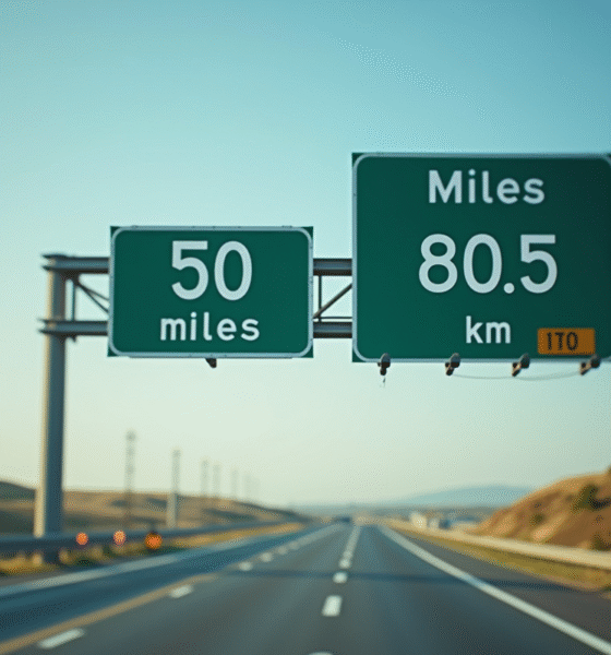 Panneau routier indiquant 50 miles et 80,5 km en plein jour