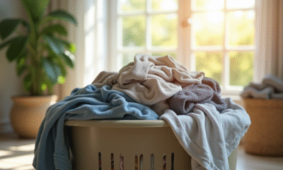 Piles de linge sale débordant dans un panier lumineux