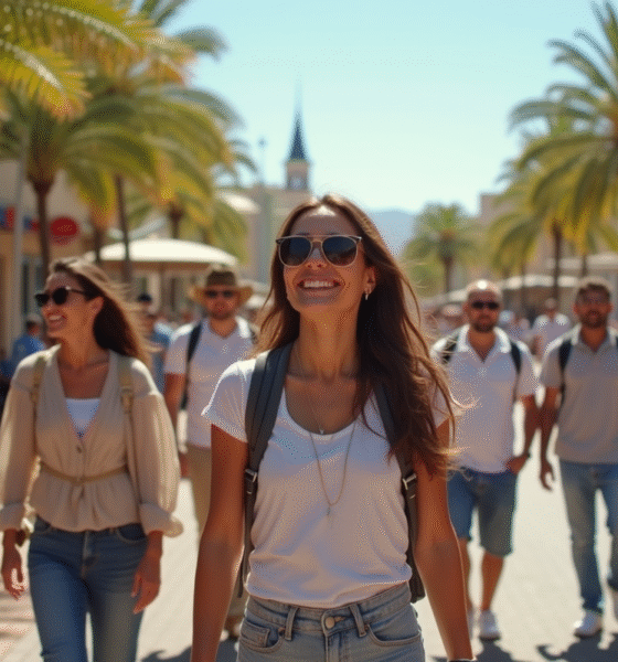 Groupe de touristes marchant dans Windhoek Namibie en plein jour