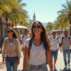 Groupe de touristes marchant dans Windhoek Namibie en plein jour