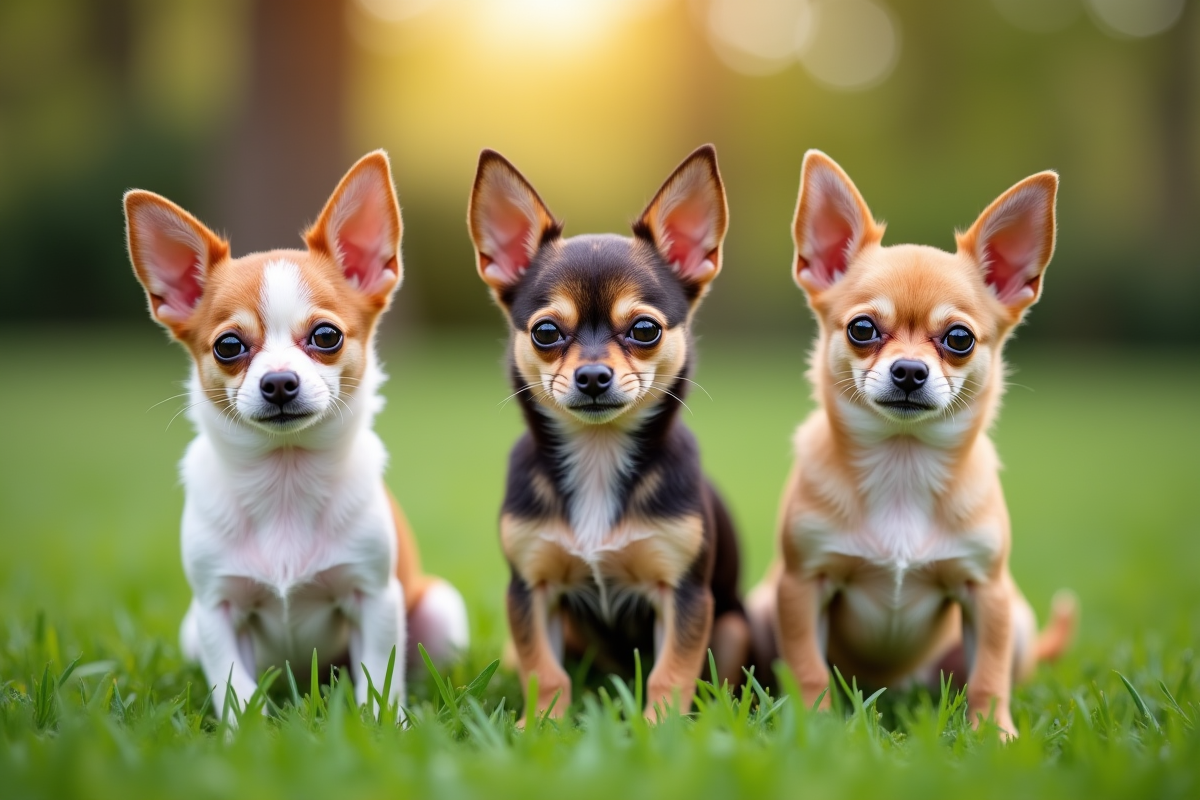 Trois chihuahuas adultes sur l