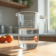 Verre mesureur d'eau sur plan de travail en bois