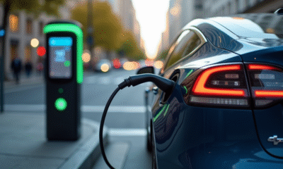 Voiture électrique en charge dans une ville en journée
