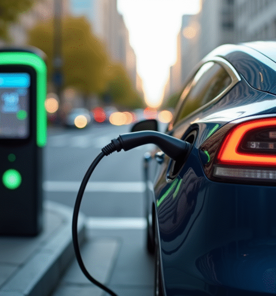 Voiture électrique en charge dans une ville en journée